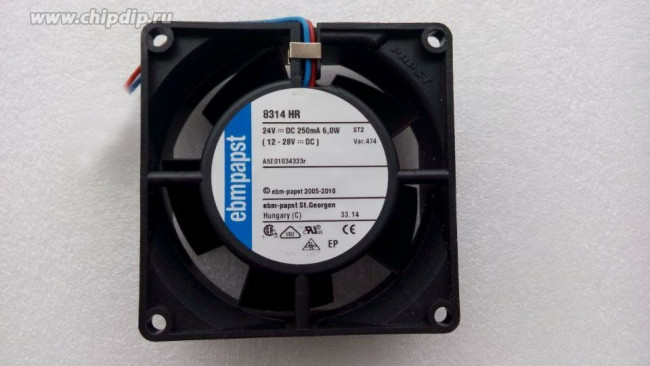Вентилятор Ebmpapst 8314HR 24v 250mA 6W 12-28V 2pin 80x32