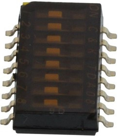 TDA08H0SB1R, Switch DIP OFF ON SPST 8 Recessed Slide 0.025A 24VDC Gull Wing 1000Cycles 1.27mm SMD T/R