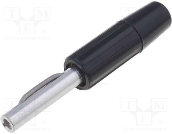 Black Male Banana Plug, Solder Termination, 10A, 50V, Silver Plating