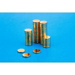 Неодимовый магнит диск 8х1.5 мм, золотой