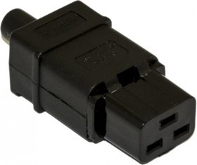 01 Коннектор Hyperline, IEC 60320 C19 220В 16A на кабель, контакты на винтах, прямой, черный