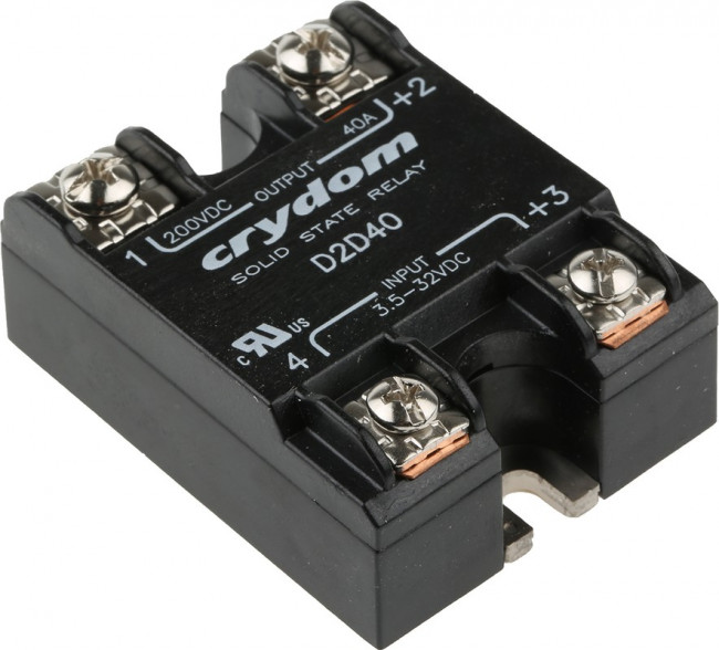D2D40, Твердотельное реле, SPST-NO, 40 А, 200 В DC, Панель, Винт, DC Переключатель D2D40, Твердотельное реле, SPST-NO, 40 А, 200 В DC, Панель, Винт, DC Переключатель