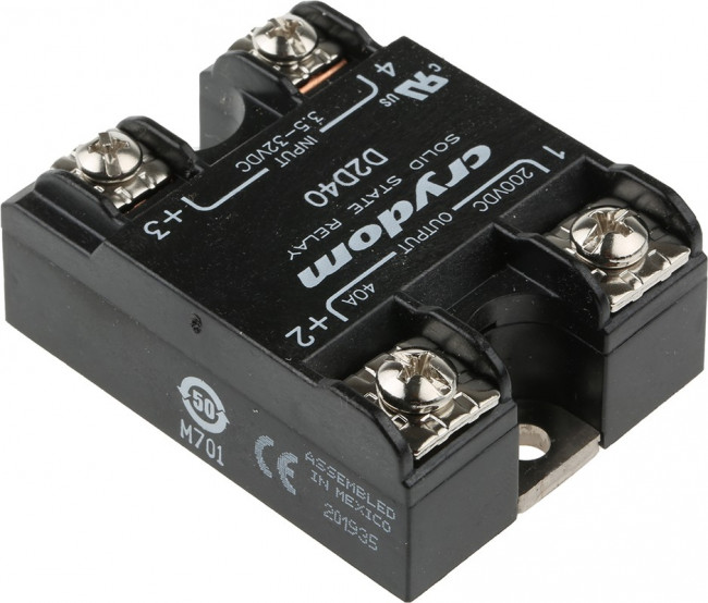 D2D40, Твердотельное реле, SPST-NO, 40 А, 200 В DC, Панель, Винт, DC Переключатель D2D40, Твердотельное реле, SPST-NO, 40 А, 200 В DC, Панель, Винт, DC Переключатель