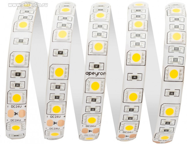 00-320 Светодиодная лента 24В, ПРО, 14,4Вт/м, smd5050, 60д/м, IP65, 1100Лм/м, подложка 10мм, 5м, 300