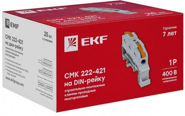 Клемма строительно-монтажная СМК проходная 222-421 1п 0.08-4кв.мм на DIN-рейку (уп.25шт) PROxima EKF plc-smk-421-din Клемма строительно-монтажная СМК проходная 222-421 1п 0.08-4кв.мм на DIN-рейку (уп.25шт) PROxima EKF plc-smk-421-din