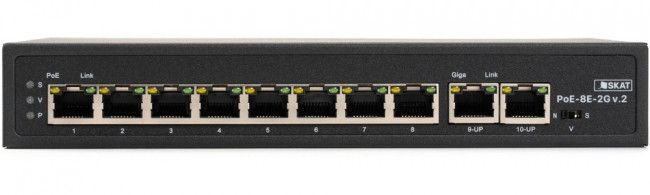 SKAT PoE-8E-2G v.2 коммутатор PoE Plus, мощность 120Вт, порты: 8-Ethernet, 2-Uplink SKAT PoE-8E-2G v.2 коммутатор PoE Plus, мощность 120Вт, порты: 8-Ethernet, 2-Uplink