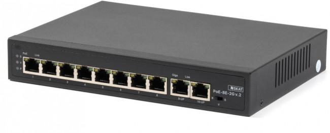 SKAT PoE-8E-2G v.2 коммутатор PoE Plus, мощность 120Вт, порты: 8-Ethernet, 2-Uplink SKAT PoE-8E-2G v.2 коммутатор PoE Plus, мощность 120Вт, порты: 8-Ethernet, 2-Uplink