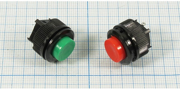 Выключатель кнопочный с фиксацией SPST, OFF-ON, зеленого цвета, 220В/1А; №9657 G ПКн\250\ 1,0\SPST\d16\чер\ зел\\2C\DS-510\[S-P]