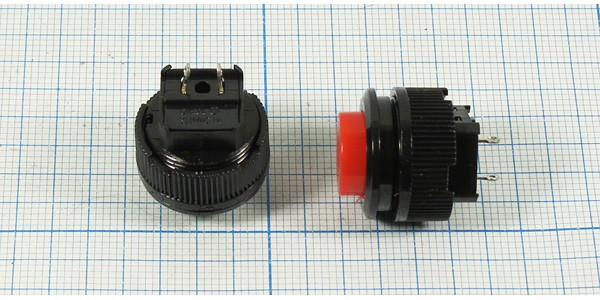 Выключатель кнопочный с фиксацией SPST, OFF-ON, зеленого цвета, 220В/1А; №9657 G ПКн\250\ 1,0\SPST\d16\чер\ зел\\2C\DS-510\[S-P]