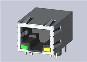 A60-113-235N414, Modular Connectors / Ethernet Connectors 10P/8C MAGNETIC JACK W/ LED LATCH-UP 15u