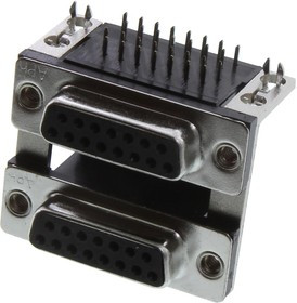 L17H2442120, STACKED D SUB CONN, 15P RCPT-RCPT, TH