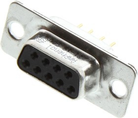 L77DE09SOL2, D-Sub Standard Connectors Dsub, Machined Pin 7.5A, Straight PCB Thru Hole, Cnt Length=5.5mm (.217in), Cnt =0.6mm (.024in), 09 S