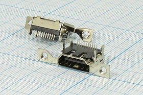 Разъем HDMI-F-19-03 розетка, контакты 19P4HP, на плату, угловой 2отверстия, HDMI-F-19-03