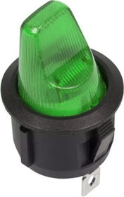 36-2603, Выключатель клавишный круглый 250V 6А (3с) ON-OFF зеленый