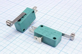 Переключатель концевой 29x10 x16мм, 220В, 5А, ON-(ON), планка 26мм с роликом, MSW-03B; Q-946 ZG ПКонц 29x10 x16\220\ 5\ON-(ON)\\L26рол\MSW-0
