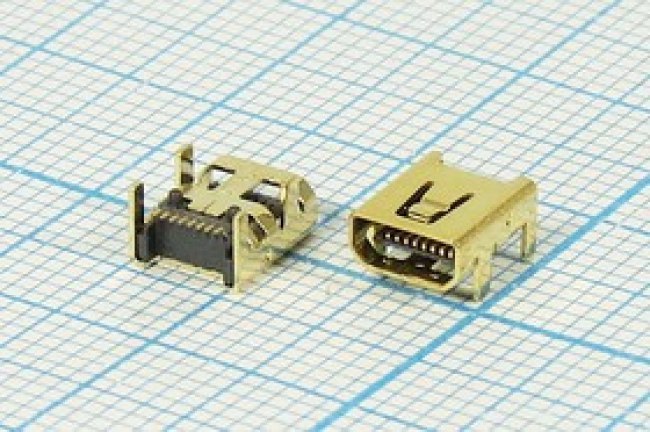 Разъем mini USB8S розетка, тип B, контакты 8C4C, монтаж на плату, угловой, SMD, mini USB8S Разъем mini USB8S розетка, тип B, контакты 8C4C, монтаж на плату, угловой, SMD, mini USB8S