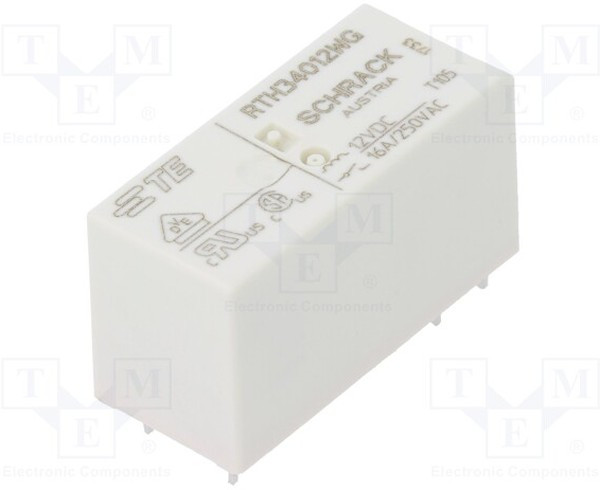 RTH34012WG, Реле: электромагнитное, SPST-NO, Uобмотки: 12ВDC, 16A/250ВAC, THT