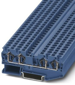 3031458, ST 4-QUATTRO BU Series Blue DIN Rail Terminal Block, Single-Level, Spring Clamp Termination