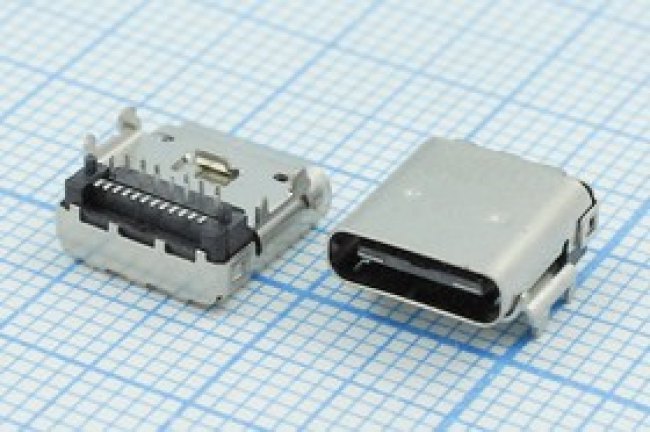 Гнездо USB 3.1, Тип C, Гнездо угловое, 12 прямых и 12 угловых контактов, на плату; Q-14585 гн USB \C 3,1\24P4C\плат\\\USB3.1 TYPE-C-24PF-02