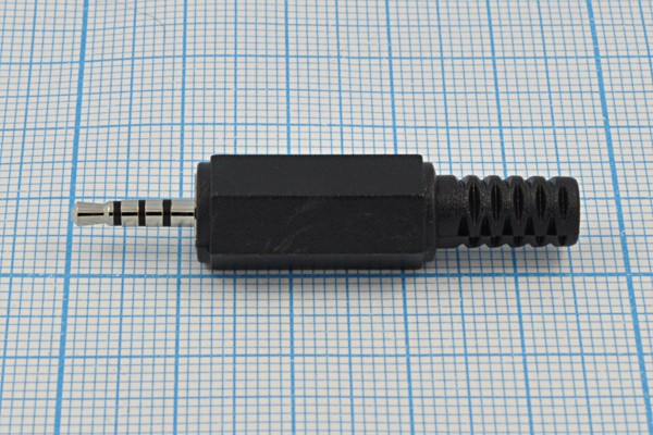 Вилка 2.5 стерео, контакты 4C, монтаж кабель, пластик хвост, марка K302G