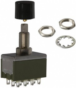 MB2185SS1W01-CA, Pushbutton Switches 4PDT ON-ON .335 BSHG SLDR .394 BLK CAP 6A