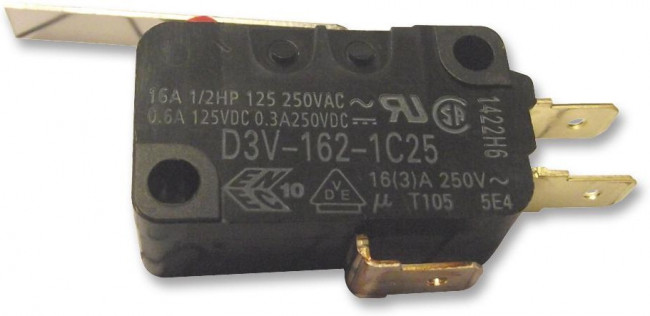 D3V-162-1C25, Micro Switch D3V, 16A, 1CO, 1.96N, Hinge Lever