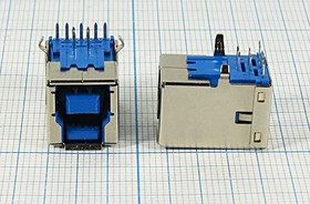 Гнездо USB3.0, Тип A, угловое, 9 контактов; №9763 гн USB \B 3,0\9P2C\плат\ угл\\USBB-3,0-1J