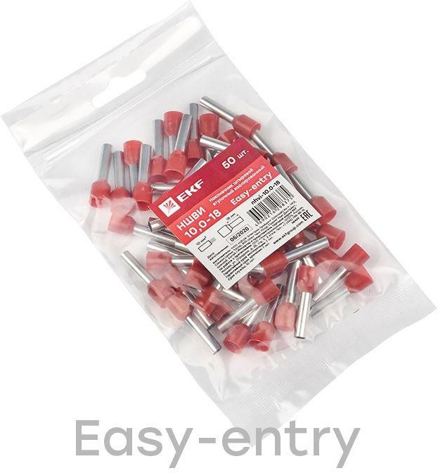 Наконечник штыревой втулочный изол. НШвИ 10.0-18 (уп.50шт) EKF nhvi-10.0-18