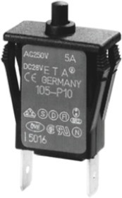 Thermal Circuit Breaker, 1-Pole, Panel Mount, 2A, IP00/IP40