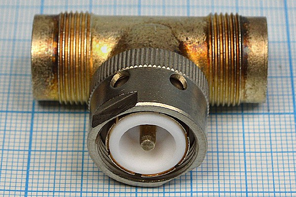 Высокочастотный разъём СР50-194ФВ, переходник гнездо-штекер-гнездо, сочленение резьбовое; №971 СР50-194ФВ\\М18\[переход Г-Ш-Г]