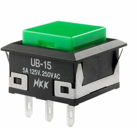UB15KKW01N-F, Pushbutton Switches SPDT ON-(ON) GREEN