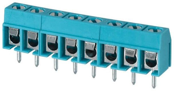 TB002-500-08BE, Fixed Terminal Blocks Terminal block, screw type, 5.00 , horizontal, 8 poles, CUI Blue, slotted screw, PCB mount