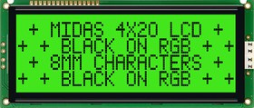 MD42008A6W-FPTLRGB, Буквенно-цифровой ЖКД, 20 x 4, Черный на RGB, 5В, Полупрозрачный