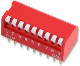 MCNDP-09V, DIP / SIP переключатель, 9 схем(-а), Клавиша, Сквозное Отверстие, SPST-NO, 24 В, 25 мА