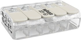 Connection clamp, 5 pole, 0.14-4.0 mm², clamping points: 5, transparent/white, cage clamp, 32 A Connection clamp, 5 pole, 0.14-4.0 mm², clamping points: 5, transparent/white, cage clamp, 32 A
