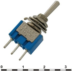 MTS-103-A2 on-off-on, Микротумблер MTS-103-A2, ON-OFF-ON, SPDT, 3 А, 250 В, 20 мОм, установочное отверстие 6 мм, 3 контакта