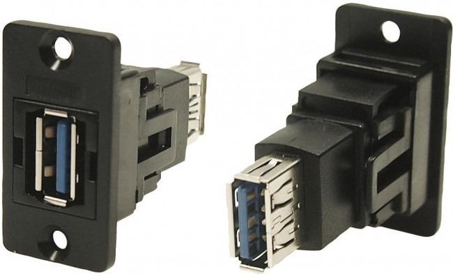 CP30605N, Адаптер, гнездо USB A, с обеих сторон, SLIM, USB 3.0, позолота