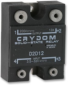 D2D12, Твердотельное реле, SPST-NO, 12 А, 200 В DC, Панель, Винт, DC Переключатель
