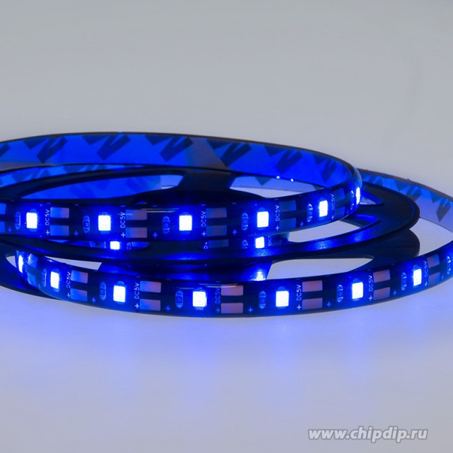 141-383, Лента светодиодная 5В, SMD2835, 4,8Вт/м, 60 LED/м, синий, 8мм, 1м, с USB коннектором, черная, IP65 L