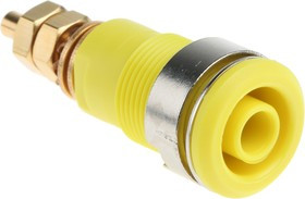 23.3020-24, Yellow Female Banana Socket, 4 mm Connector, Solder Termination, 32A, 1000V, Gold Plating