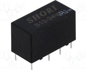 S13-24V-2C, Реле: электромагнитное, DPDT, Uобмотки: 24ВDC, 0,5A/125ВAC, PCB