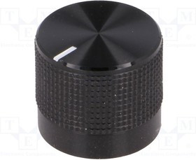 KM20B, Ручка, с указателем, Ось 6мм, d15мм, черный, Ось с насечкой