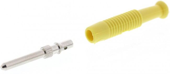 973509103, Yellow Male Banana Plug, 2mm Connector, Solder Termination, 6A, 60V dc, Nickel Plating