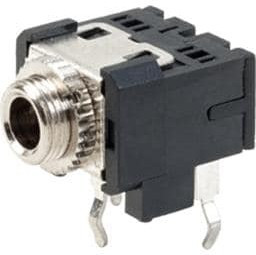 SJ1-3544, Phone Connectors 3.5 mm, Stereo, Right Angle, Through Hole, Threaded Bushing, Kinked Pins, Audio Jack Connector