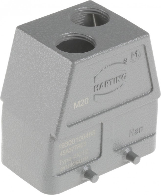 19 30 010 0465, Разъем для тяжелых условий, M20 двойной ввод сверху, 4 штыря, высокий профиль, Hood, Top Entry