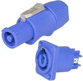 NAC3FCA-R, Разъем питания XLR с фиксатором , 3 контакта, 20 А, 250 В, 3 мОм, на панель, крепление корпуса винтовое, корпус PA66, синий