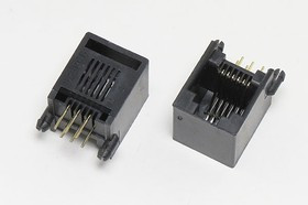 Разъем телефонный 6P6C розетка, контакты 6P, на плату, угловой, T7-6P6C[RJ-12]