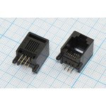 Разъем телефонный 6P6C розетка, контакты 6P, на плату, угловой, T7-6P6C[RJ-12]