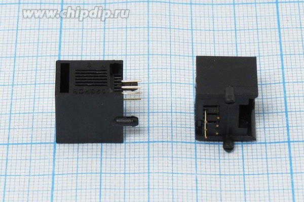 Разъем телефонный 6P6C розетка, контакты 6P, на плату, угловой, T7-6P6C[RJ-12]