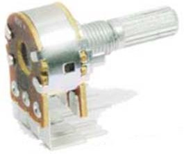 Резистор переменный, поворотный 20кОм, линейность B, ширина 16мм, вал и размеры KC6x20, YRV-16K9.B20